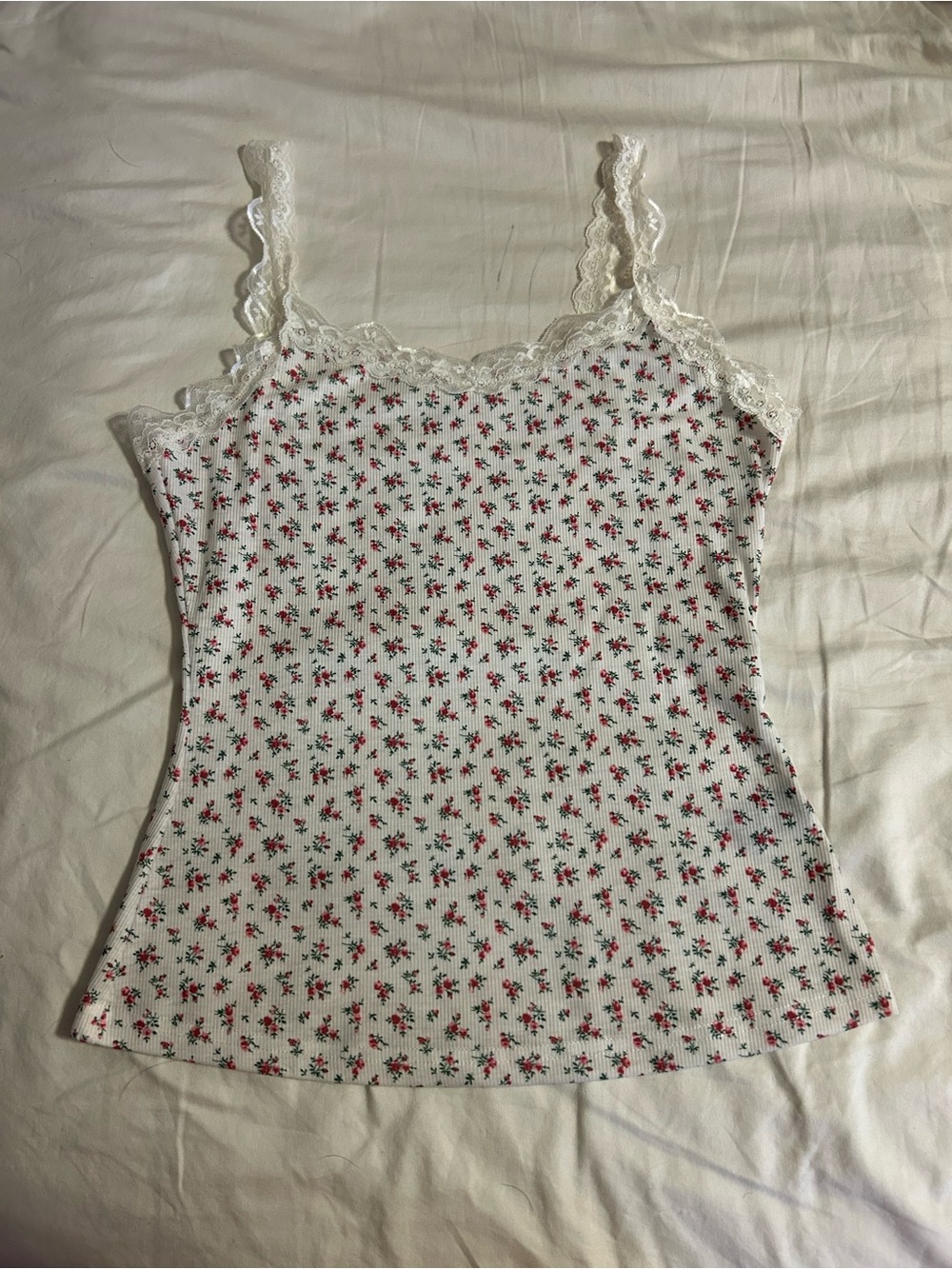 Lace-Trim Floral Tank Top